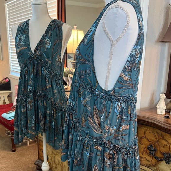 Free People Hummingbird Print Tunic Top Dark Teal - Picture 9 of 15